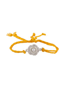 Estele - Rhodium Plated Moonlight Pearl Floral Designer Rakhi with Fancy Silk Thread