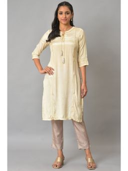 Aurelia - Cream Shantung Solid Kurta