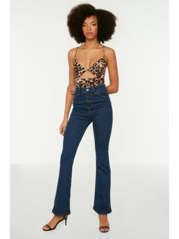 Trendyol - Navy Semi-fit Solid-plain High Waist Jeans