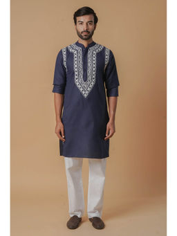 HOUSE OF KARI - Cotton Arri Work Navy Blue Kurta