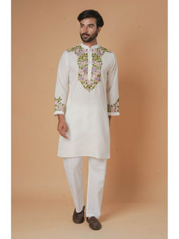 HOUSE OF KARI - Cotton Arri Work White with Multi-Color Embroidered Kurta