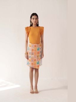 Muvazo - Brown Patch Work Skirt