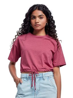 The Souled Store - Solids Maroon Melange Tie-Up T-Shirt for Women