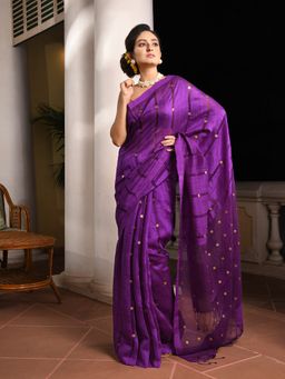 Angoshobha - Purple Silk Matka All Body Guinea Sequin Handwoven Saree with Unstitched Blouse
