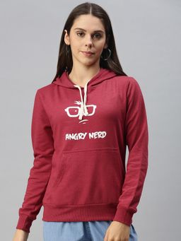 Campus Sutra - Women Rose Red Graphic Printed Pullover Hoodie