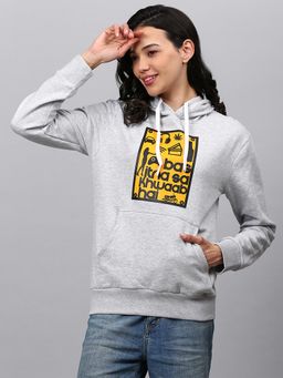 PINACOLADA - Women Light Grey Little-Dreams Typography Printed Pullover Hoodie