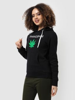 Campus Sutra - Women Onyx Black Bhangover Typography Printed Pullover Hoodie
