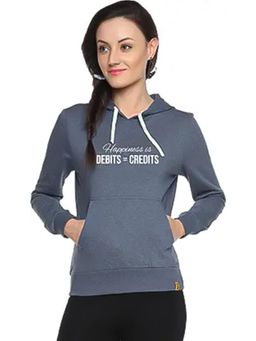 PINACOLADA - Women Dusky Blue Typography Printed Pullover Hoodie