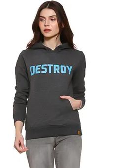 PINACOLADA - Women Grey Destroy Typography Printed Pullover Hoodie