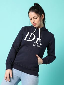 PINACOLADA - Women Navy Blue Typography Printed Pullover Hoodie