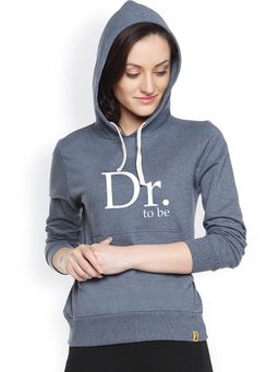 PINACOLADA - Women Steel Grey Typography Printed Pullover Hoodie