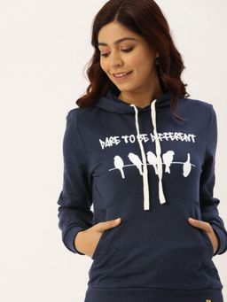 PINACOLADA - Women Navy Blue Typography Printed Pullover Hoodie