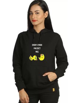 PINACOLADA - Women Onyx Black Typography Printed Pullover Hoodie