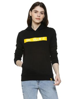 PINACOLADA - Women Onyx Black Typography Printed Pullover Hoodie