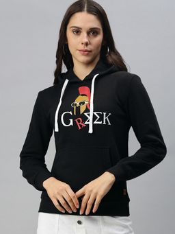 PINACOLADA - Women Onyx Black Graphic Printed Pullover Hoodie