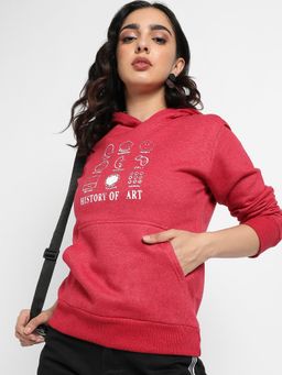 PINACOLADA - Women Rose Red Graphic Printed Pullover Hoodie