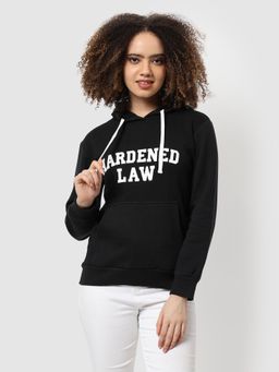 PINACOLADA - Women Onyx Black Hardened Law Typography Printed Pullover Hoodie