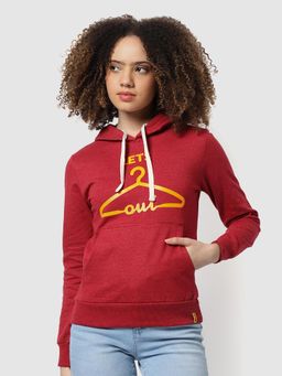 PINACOLADA - Women Rose Red Graphic Printed Pullover Hoodie