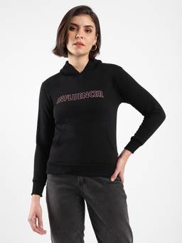 PINACOLADA - Women Onyx Black Influencer Typography Printed Pullover Hoodie