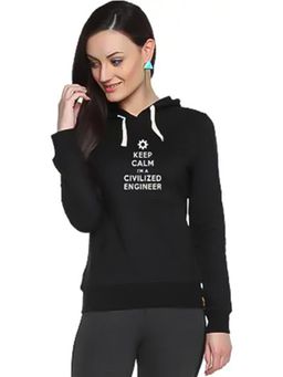 PINACOLADA - Women Onyx Black Typography Printed Pullover Hoodie