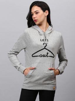 Campus Sutra - Women Light Grey Printed Pullover Hoodie