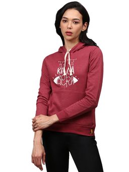 PINACOLADA - Women Maroon Typography Printed Pullover Hoodie