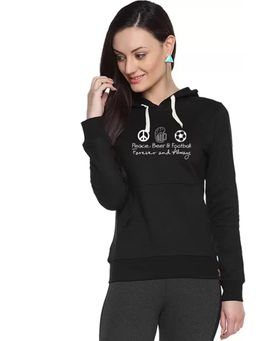 PINACOLADA - Women Onyx Black Typography Printed Pullover Hoodie