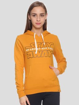 PINACOLADA - Women Mustard Typography Printed Full Sleeves Pullover Hoodie