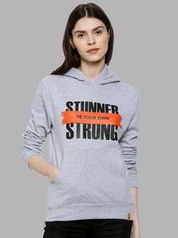 PINACOLADA - Women Light Grey Typography Printed Pullover Hoodie