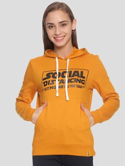 PINACOLADA - Women Mustard Typography Printed Pullover Hoodie