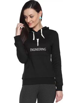 PINACOLADA - Women Onyx Black Typography Printed Pullover Hoodie