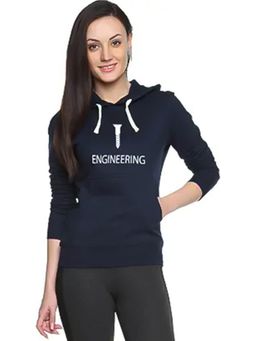 PINACOLADA - Women Navy Blue Typography Printed Pullover Hoodie