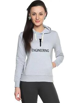 PINACOLADA - Women Light Grey Typography Printed Pullover Hoodie