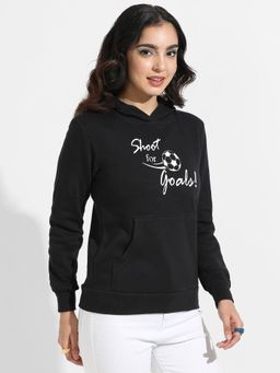PINACOLADA - Women Onyx Black Typography Printed Pullover Hoodie