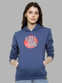 PINACOLADA - Women Lapis Blue Typography Printed Pullover Hoodie
