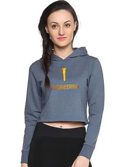 Campus Sutra - Women Steel Blue Typography Printed Crop Hoodie