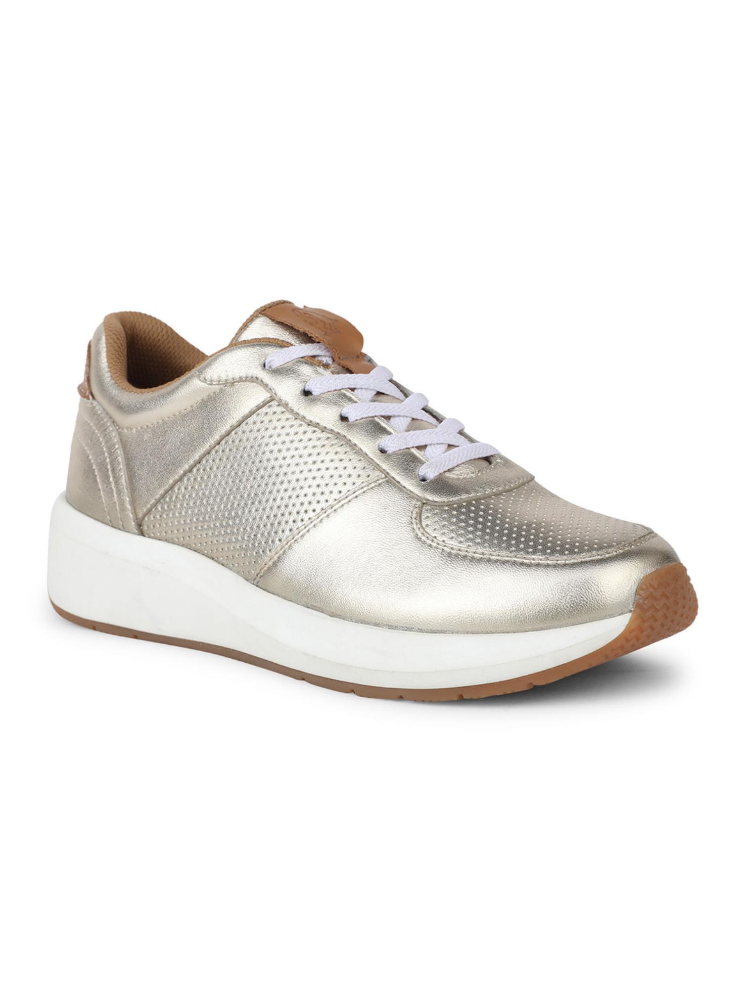 Hush Puppies Women Stylish Casual Lace-Ups Gold Sneakers