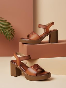 EZOK - W-1205 Lightweight Comfort Tan Sandal Heels