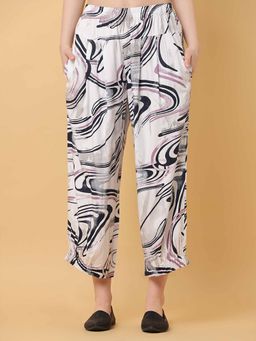 Black & Blah Blah - Relaxed Loose Fit Abstract Printed Liva Rayon Pant