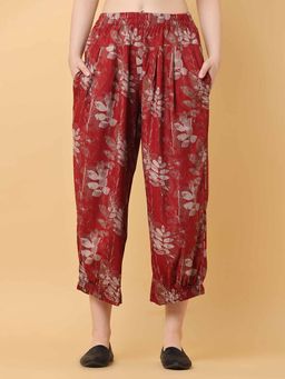 Black & Blah Blah - Relaxed Loose Fit Floral Printed Liva Rayon Pant