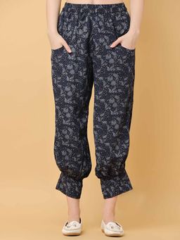 Black & Blah Blah - Relaxed Loose Fit Paisley Printed Liva Rayon Monochrome Pant