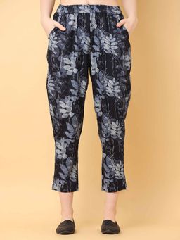 Black & Blah Blah - Relaxed Loose Fit Floral Printed Liva Rayon Pant
