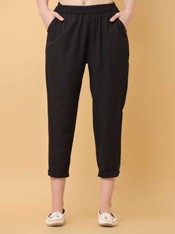 Black & Blah Blah - Relaxed Loose Fit Solid Cotton Linen Monochrome Pant