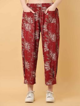 Black & Blah Blah - Relaxed Loose Fit Floral Printed Liva Rayon Pant