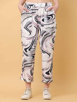 Black & Blah Blah - Relaxed Loose Fit Abstract Printed Liva Rayon Pant