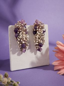 House of D'oro - Gold Base Purple Off-White Occasion Wear Earrings