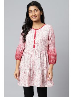 Aurelia - Red Floral Printed A-Line Kurti