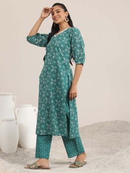 Libas - Teal Printed Cotton Straight Kurta Set for Women