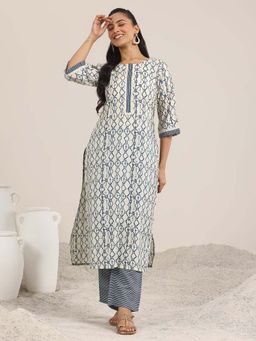 Libas - Off White Printed Silk Blend Straight Kurta Set for Women