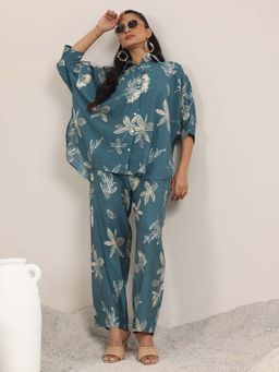 Libas - Blue Printed Silk Blend Co-Ords for Women